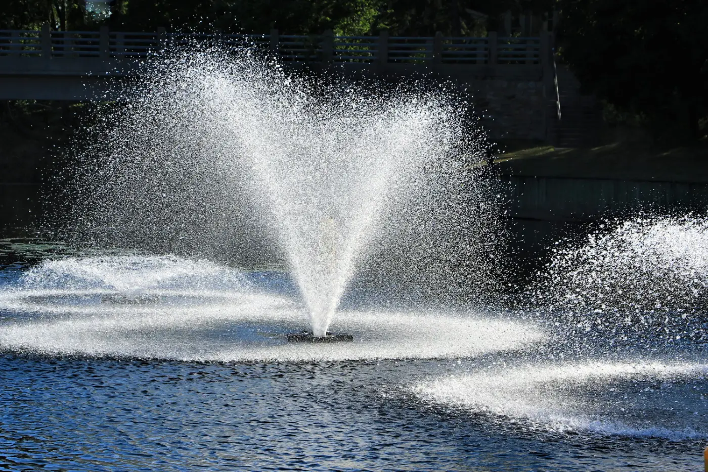 Aireador de superficie en funcionamiento en un lago